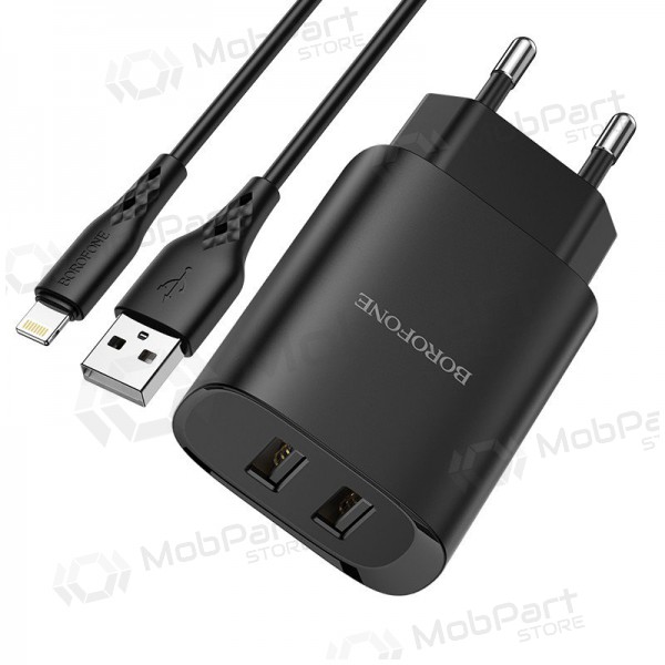 Nabíječka Borofone BN2 2xUSB 2.1A + Lightning (černá)