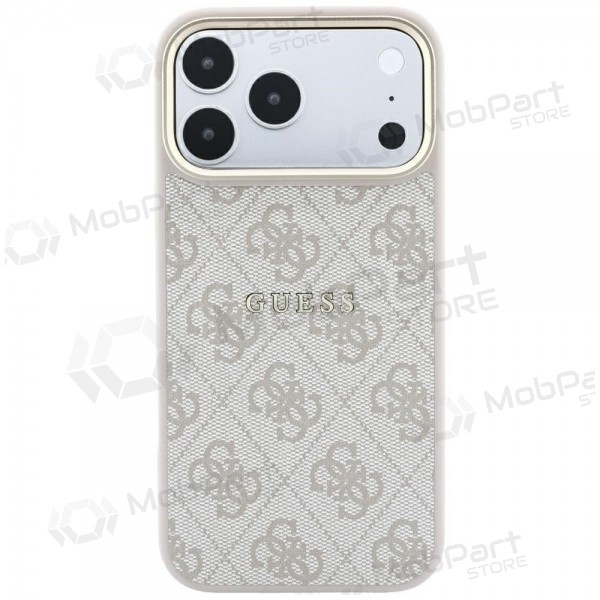 Obal Apple iPhone 18 Pro Max - Guess PU Leather 4G Gold Frame Embossed MagSafe (růžový)