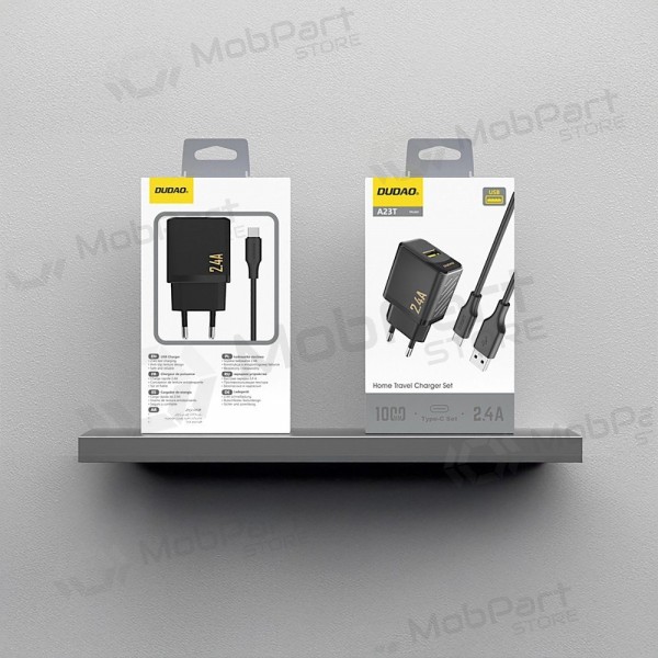 Nabíječka telefonu Dudao A23T 12 W USB-A s kabelem USB-C 1 m černá