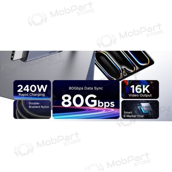 USB-C kabel Ugreen L706 USB-C na USB-C 1 m 240 W černý