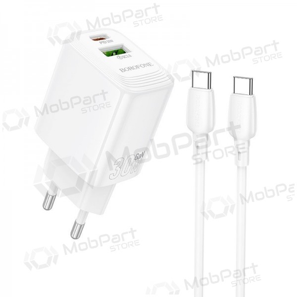 Nabíječka telefonu Borofone BN29 30 W USB-C + USB-A s kabelem USB-C 1 m bílá