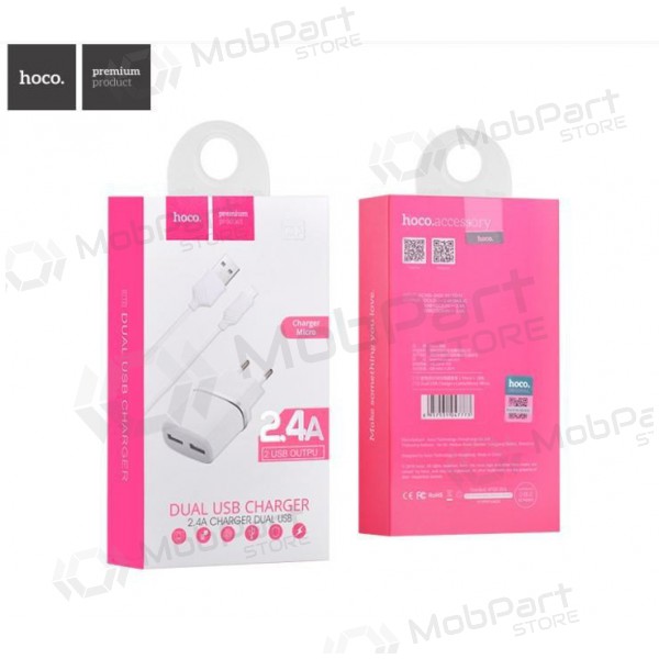 Nabíječka HOCO C12 Smart Dual USB + microUSB kabel (2.4A) (bílý)
