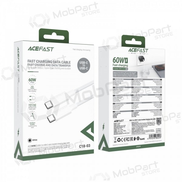 USB kabel Acefast C18-03 60W USB-C to USB-C 1.2m bílý