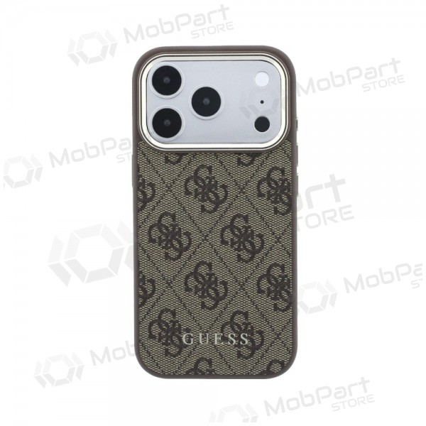 Apple iPhone 18 Pro obal - Guess PU Leather 4G Gold Frame MagSafe (hnědý)