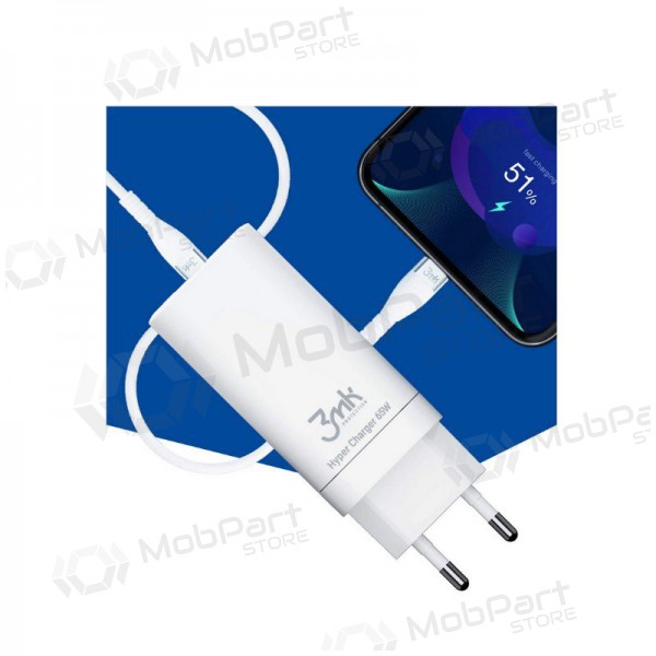 Nabíječka 3MK HyperCharger 65W 2xUSB-C, 1xUSB-A PD 3.0/QC 4.0 (bílý)