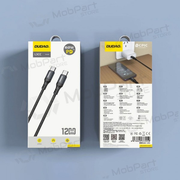 Lightning kabel Dudao L3CL USB-C na Lightning 1.2 m 30 W černý