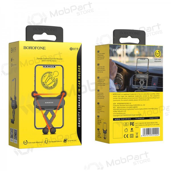 Automobilinis Univerzální telefono laikiklis Borofone BH19 mounted on ventilation grilles, černá