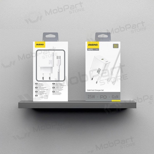 Nabíječka Dudao A27C GaN 25W USB-C + USB-C na USB-C kabel 1.0m bílá