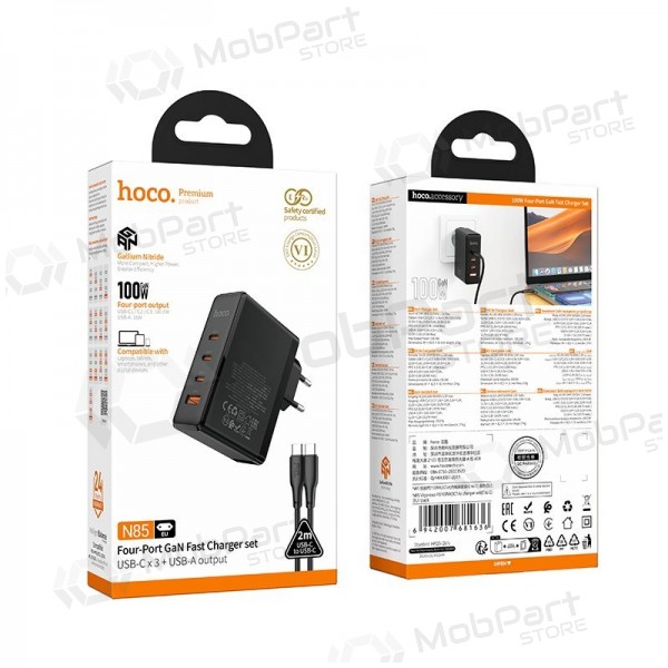 Síťová nabíječka Hoco N85 100 W 3x USB-C + USB-A s kabelem USB-C 2 m černá