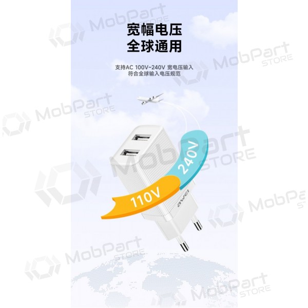 Nabíječka Awei C15T-EU 2xUSB-A 10W + USB to USB-C cable bílý