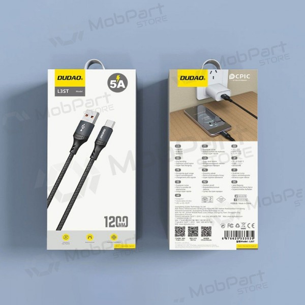 USB-C kabel Dudao L3ST USB-A na USB-C 3 m 5A černý