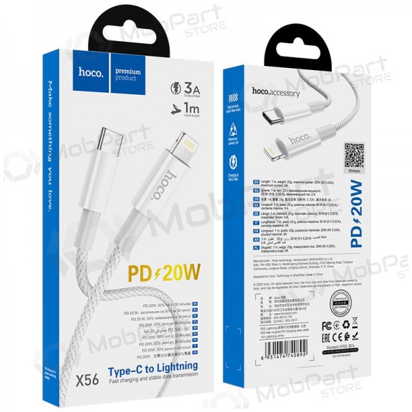 Lightning kabel Hoco X56 USB-C na Lightning 1 m PD bílý