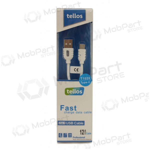 USB kabel Tellos Type-C FastCharging (bílý) 1.2m