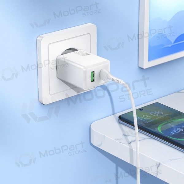 Nabíječka telefonu Hoco N71 30 W GaN USB-C + USB-A s kabelem USB-C 1 m bílá