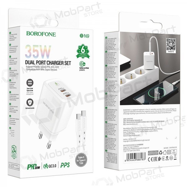 Nabíječka buitinis Borofone BN9 2xType-C 35W + Type-C bílý