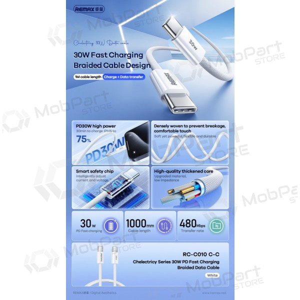 USB kabel Remax RC-C010 USB-C to USB-C 30W 1.0m bílý