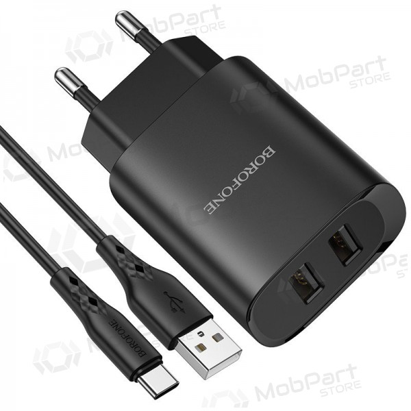 Nabíječka Borofone BN2 2xUSB 2.1A + USB Type-C (černá)