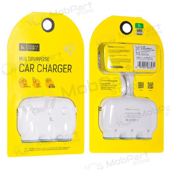 Nabíječka do auta HOCO C1 TRIPLE + USB (5V 3.1A) (bílý)