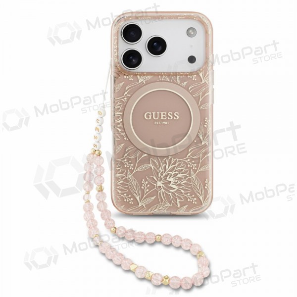 Obal Apple iPhone 18 Pro -Guess IML Flowers Allover Strap MagSafe- (růžový)