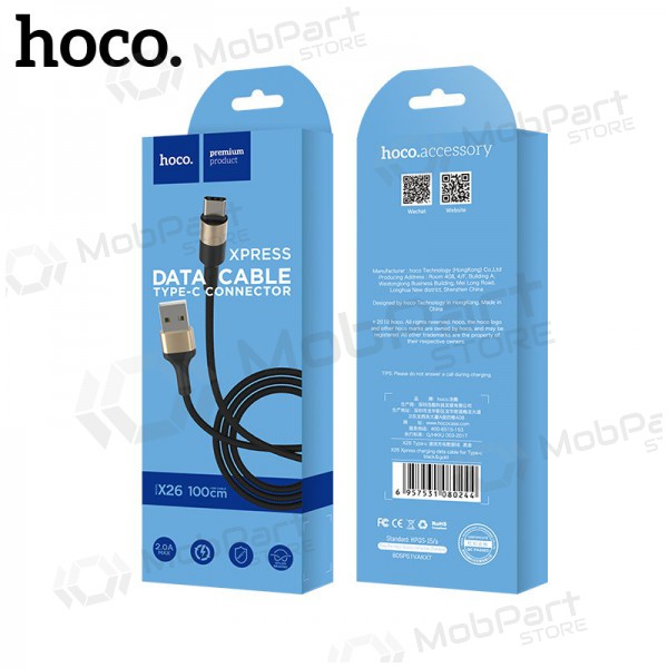 USB kabel Hoco X26 Type-C 1.0m (černá / zlatý)