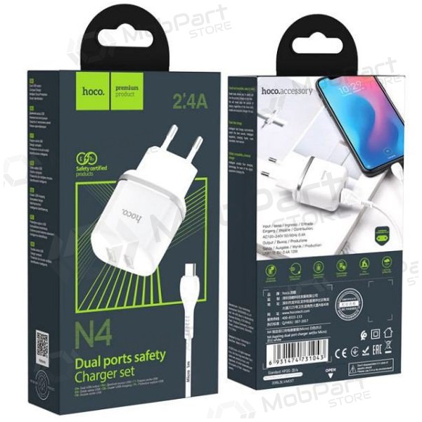 Nabíječka HOCO N4 Aspiring Dual USB + type-C kabel (5V 2.4A) (bílý)