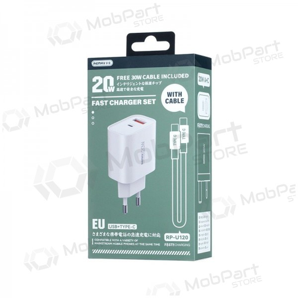 Nabíječka telefonu Remax RP-U120 20 W USB-C + USB-A s kabelem USB-C 1 m bílá