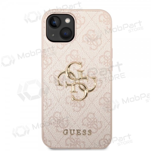 Apple iPhone 14 obal - Guess PU 4G Metal Logo (růžový)