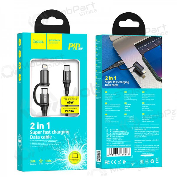 USB kabel Hoco X50 2-in-1 Exquisito Type-C - Type-C / Lightning 1.0m (černá)