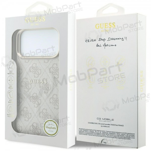 Apple iPhone 18 Pro obal - Guess PU Leather 4G Gold Frame Embossed MagSafe (růžový)