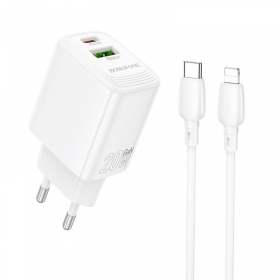 Nabíječka telefonu Borofone BN27 20 W USB-C + USB-A s kabelem Lightning 1 m bílá