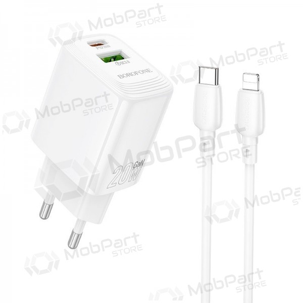 Nabíječka telefonu Borofone BN27 20 W USB-C + USB-A s kabelem Lightning 1 m bílá