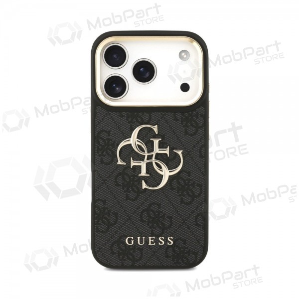 Apple iPhone 18 Pro Max obal - Guess PU Leather 4G Metal Logo Gold Frame (černý)