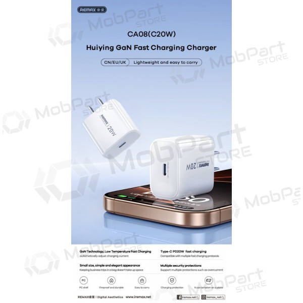 Nabíječka telefonu Remax CA08 20 W USB-C bílá