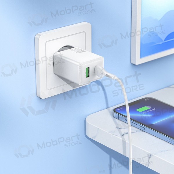 Nabíječka telefonu Hoco N71 30 W GaN USB-C + USB-A s kabelem Lightning 1 m bílá