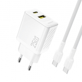 Nabíječka telefonu Dudao A26TC 25 W GaN USB-C + USB-A s kabelem USB-C 1 m bílá