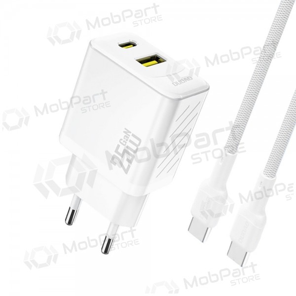 Nabíječka telefonu Dudao A26TC 25 W GaN USB-C + USB-A s kabelem USB-C 1 m bílá