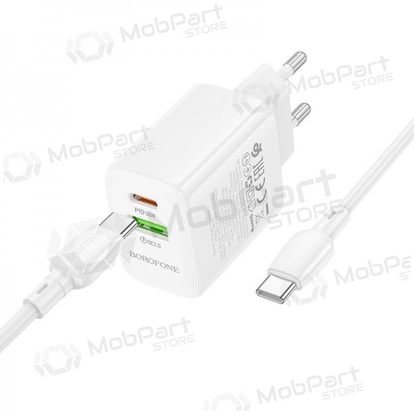 Nabíječka telefonu Borofone BN29 30 W USB-C + USB-A s kabelem USB-C 1 m bílá
