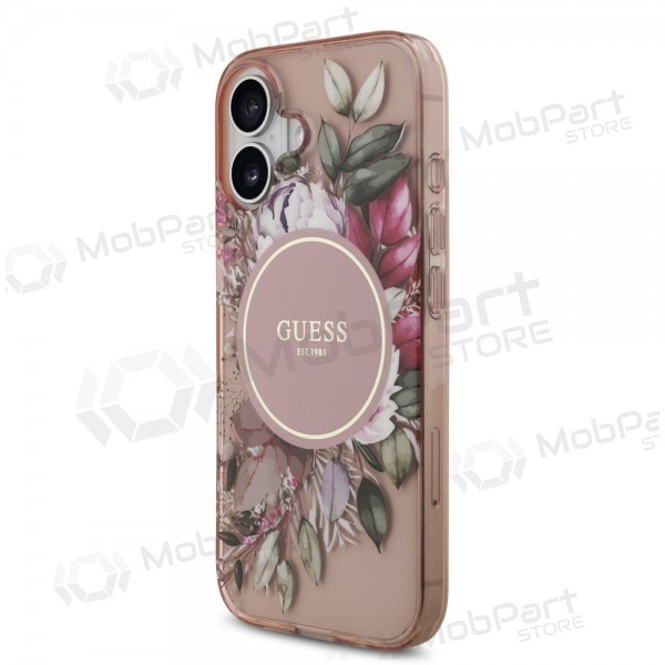 Apple iPhone 17 obal - Guess IML Flowers Strap MagSafe (růžový)