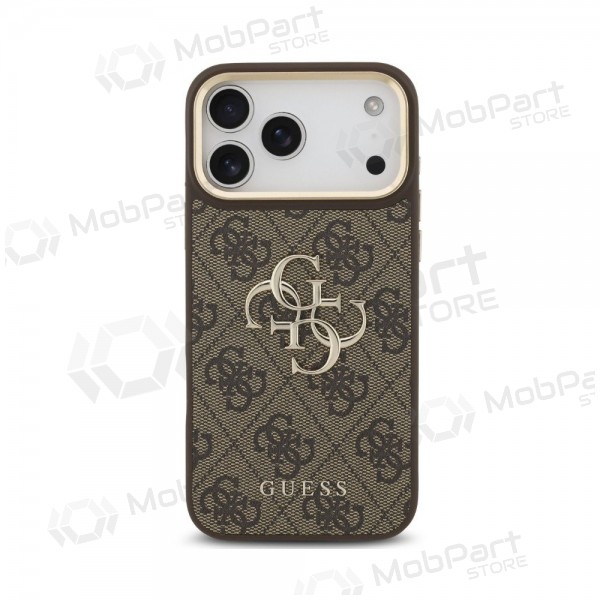 Obal na Apple iPhone 18 Pro Max - Guess PU Leather 4G Metal Logo Gold Frame (hnědý)