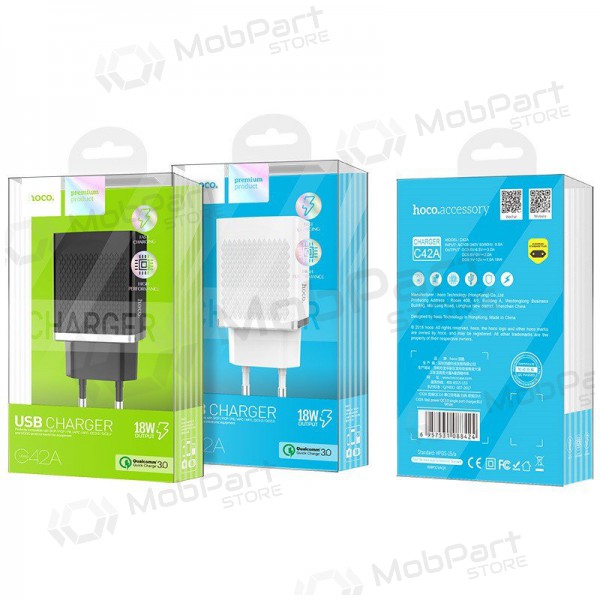 Nabíječka HOCO C42A Vast power QC3.0 USB 18W (3.6V-6.5V/3A, 6.6V-9V/2A, 9.1V-12V/1.5A) (bílý)