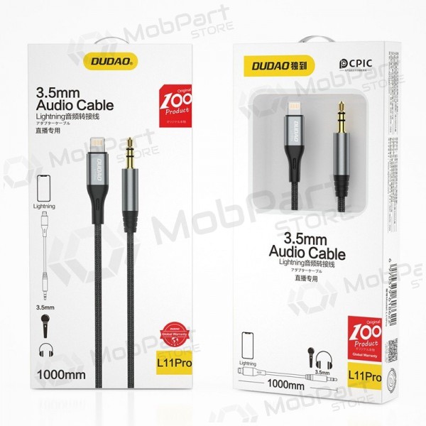 Audio kabel Dudao L11Pro Lightning na 3,5 mm 1 m černý