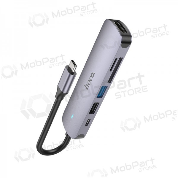 USB-C adaptér Hoco HB28 USB-C na HDMI + USB 3.0 + USB 2.0 + SD + TF + PD šedý