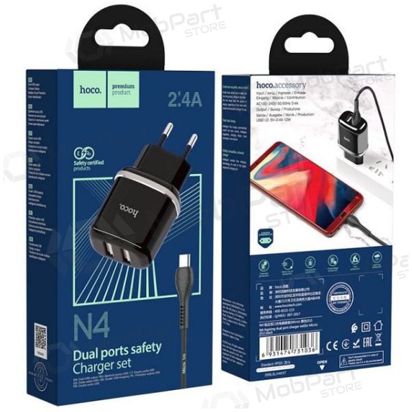 Nabíječka HOCO N4 Aspiring Dual USB + microUSB kabel (5V 2.4A) (černá)