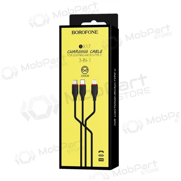 USB kabel Borofone BX17 3in1 microUSB-Lightning-Type-C 1.0m (černá)