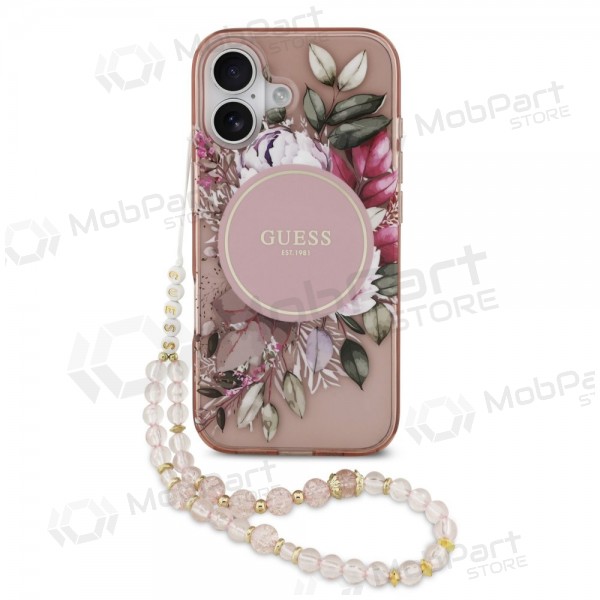Apple iPhone 17 obal - Guess IML Flowers Strap MagSafe (růžový)
