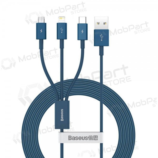 USB kabel Baseus Superior USB - microUSB+Lightning+Type-C 100W 1.5m (modrý) CAMLTYS-03