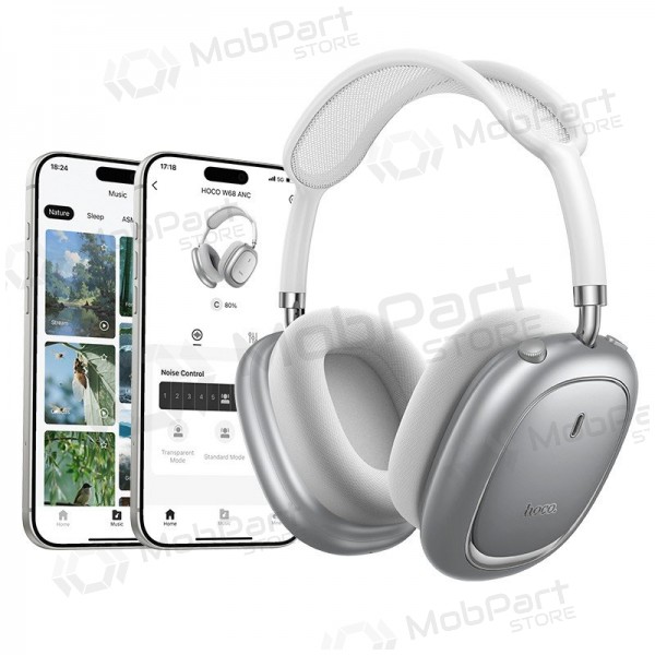 Bezdrátová sluchátka s mikrofonem Hoco W68 ANC Bluetooth stříbrná