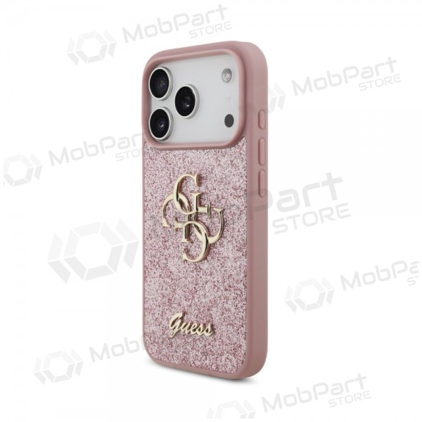 Apple iPhone 18 Pro obal - Guess PU Fixed Glitter 4G Metal Logo (růžový)