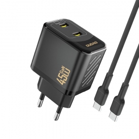 Nabíječka telefonu Dudao A28PC 45 W GaN 2x USB-C s kabelem USB-C 1 m černá