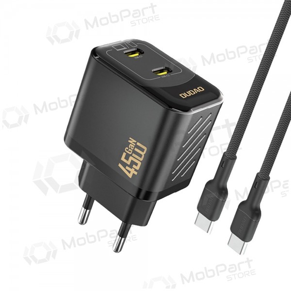Nabíječka telefonu Dudao A28PC 45 W GaN 2x USB-C s kabelem USB-C 1 m černá